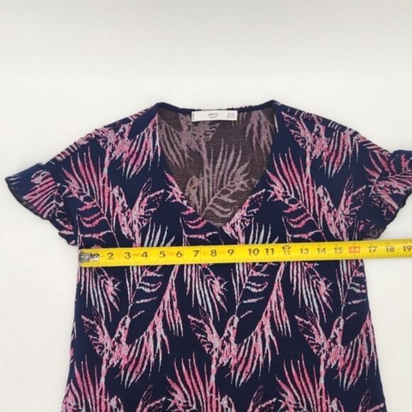 Mango MNG Basics Shift Dress Women Size Extra Small XS Palm Print Flutter Sleeve - Picture 6 of 11